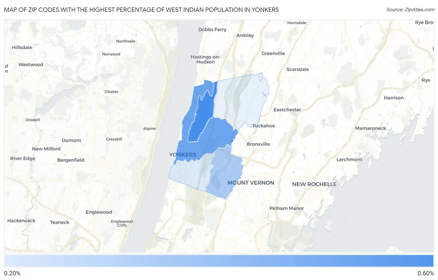 Zip Codes with the Highest Percentage of West Indian Population in Yonkers Map