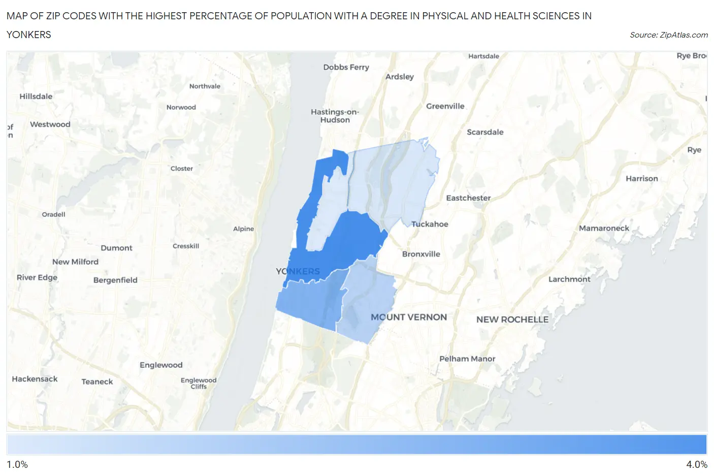 Zip Codes with the Highest Percentage of Population with a Degree in Physical and Health Sciences in Yonkers Map