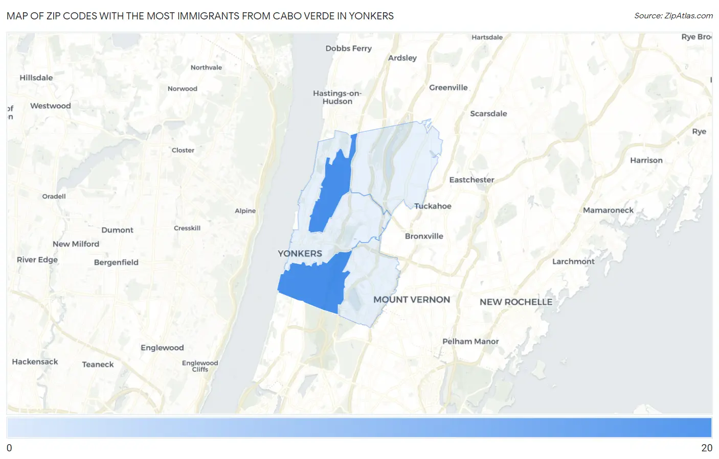 Zip Codes with the Most Immigrants from Cabo Verde in Yonkers Map