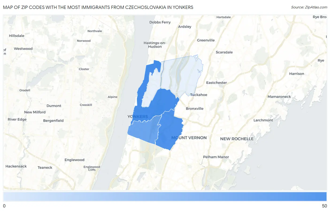 Zip Codes with the Most Immigrants from Czechoslovakia in Yonkers Map