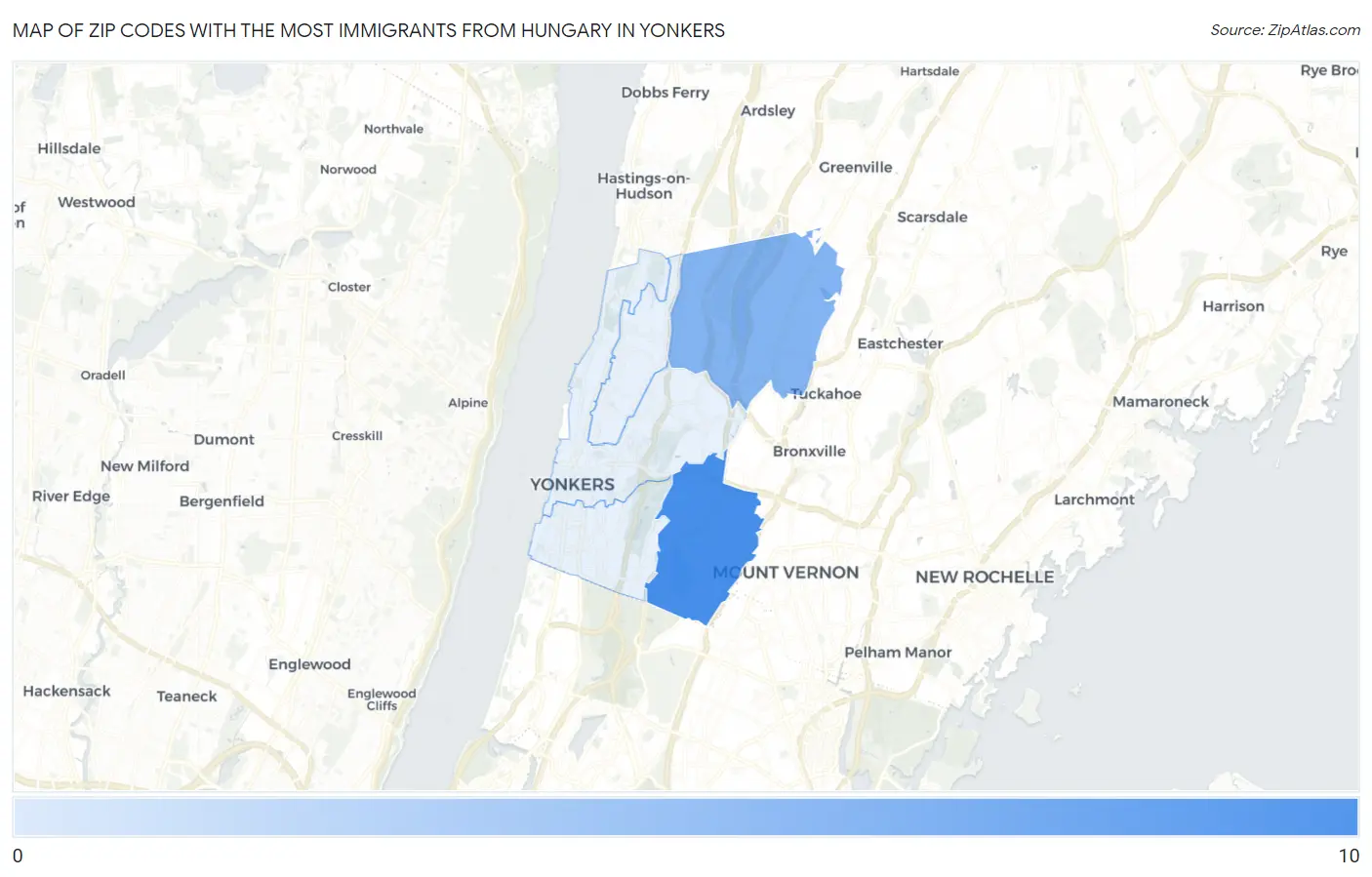 Zip Codes with the Most Immigrants from Hungary in Yonkers Map
