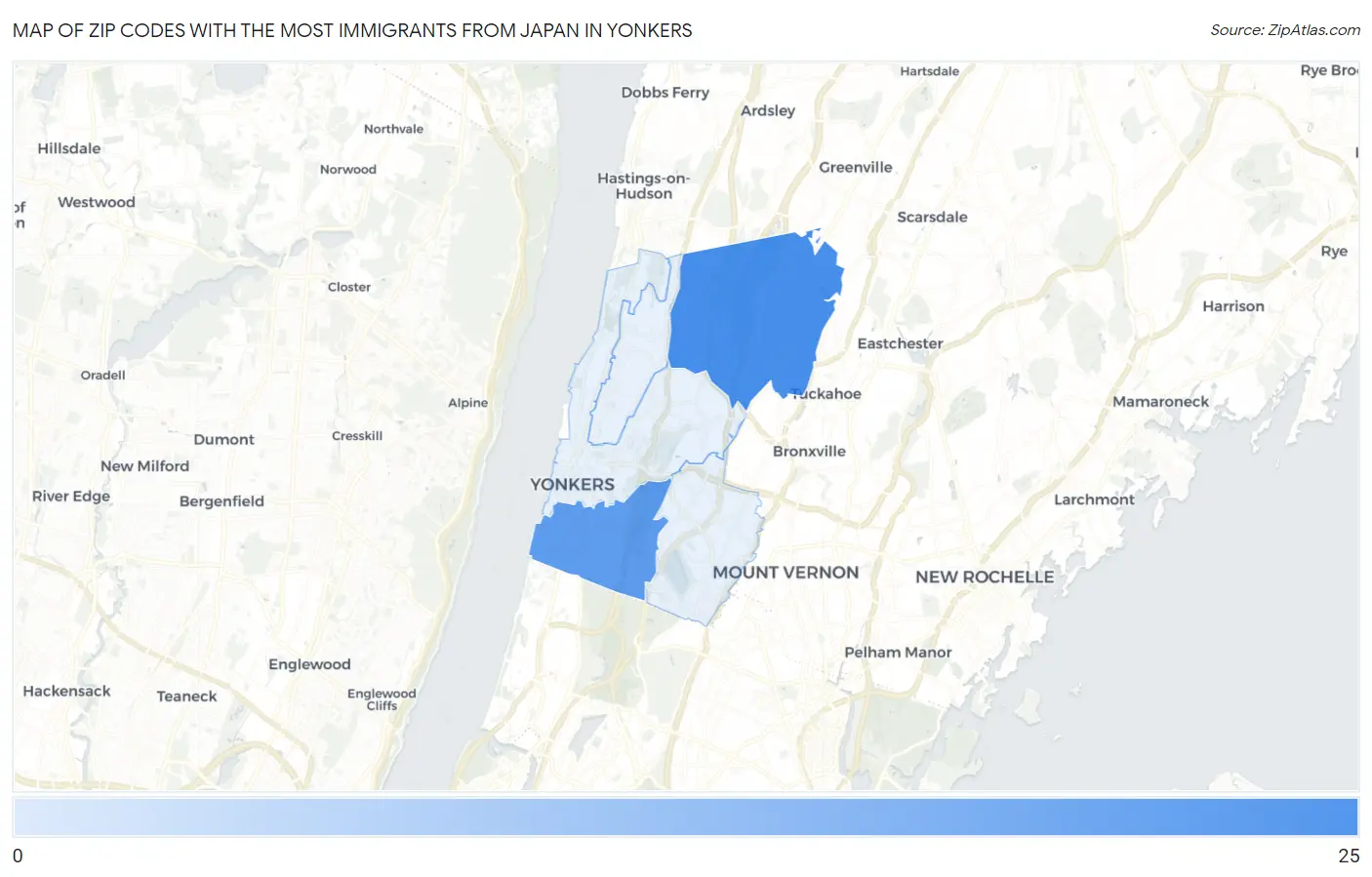 Zip Codes with the Most Immigrants from Japan in Yonkers Map