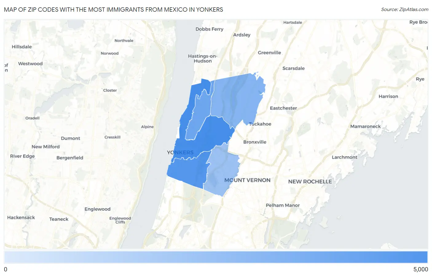 Zip Codes with the Most Immigrants from Mexico in Yonkers Map