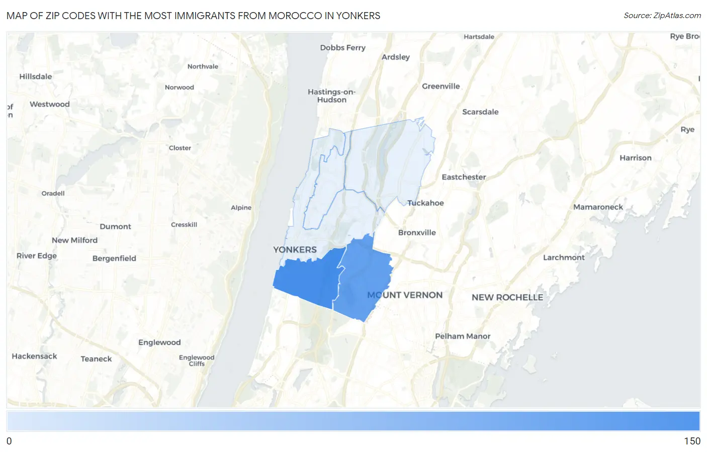 Zip Codes with the Most Immigrants from Morocco in Yonkers Map