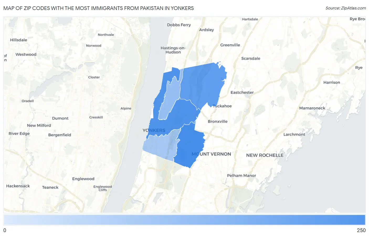 Zip Codes with the Most Immigrants from Pakistan in Yonkers Map