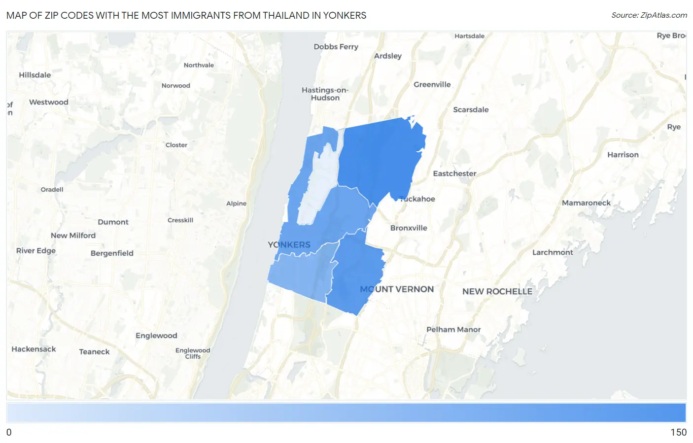 Zip Codes with the Most Immigrants from Thailand in Yonkers Map