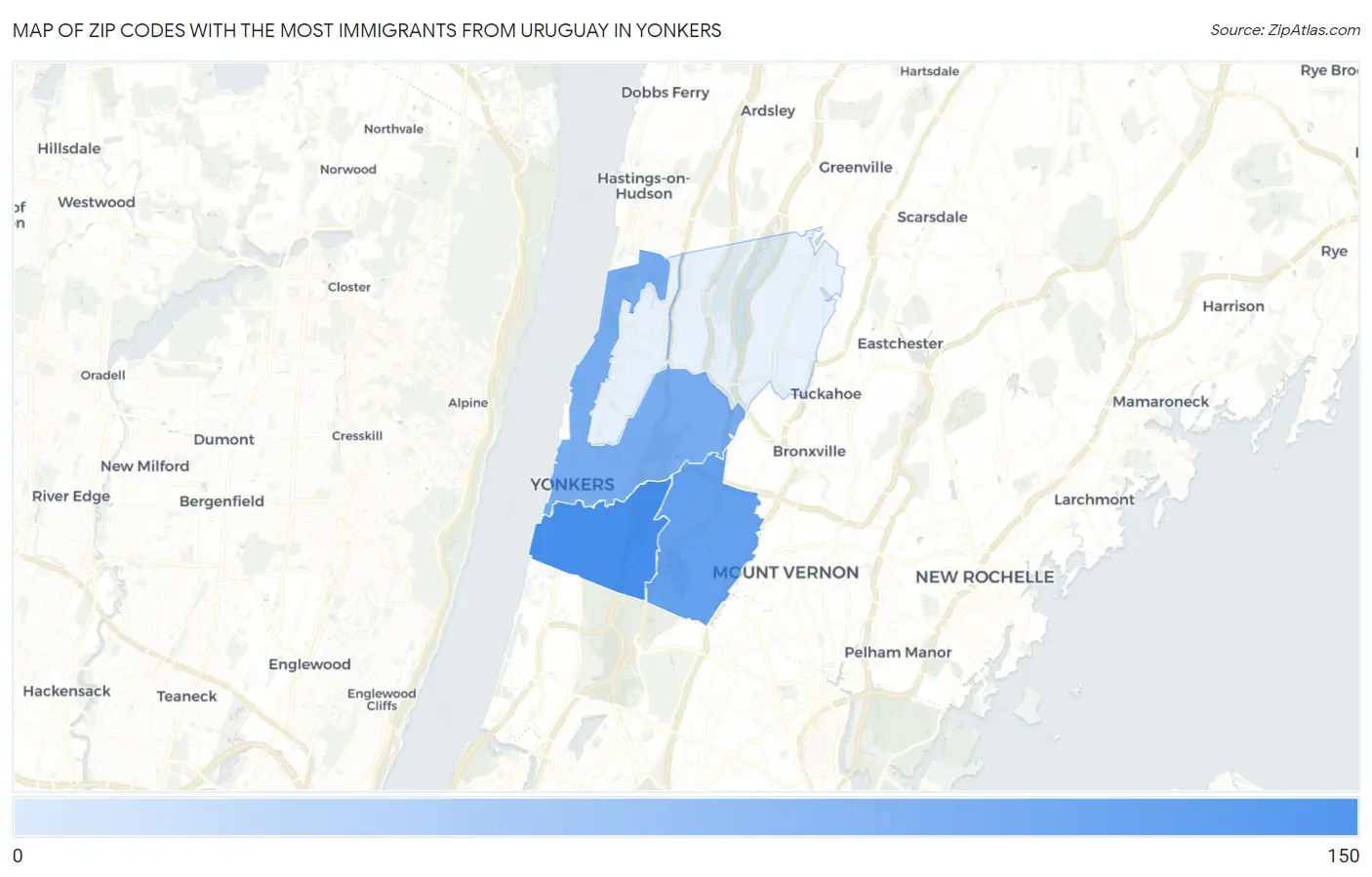 Zip Codes with the Most Immigrants from Uruguay in Yonkers Map