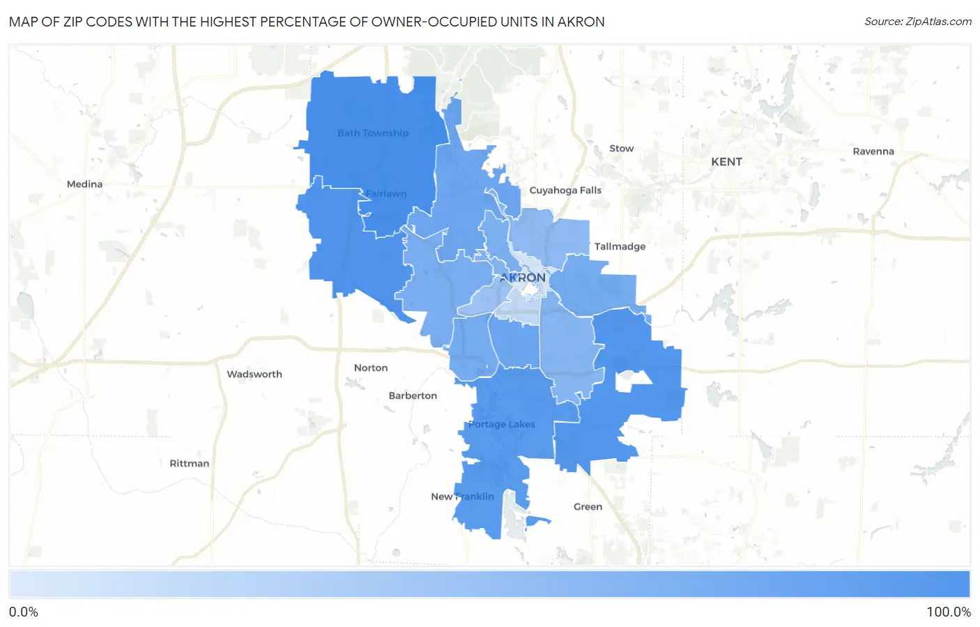 Zip Codes with the Highest Percentage of Owner-Occupied Units in Akron Map