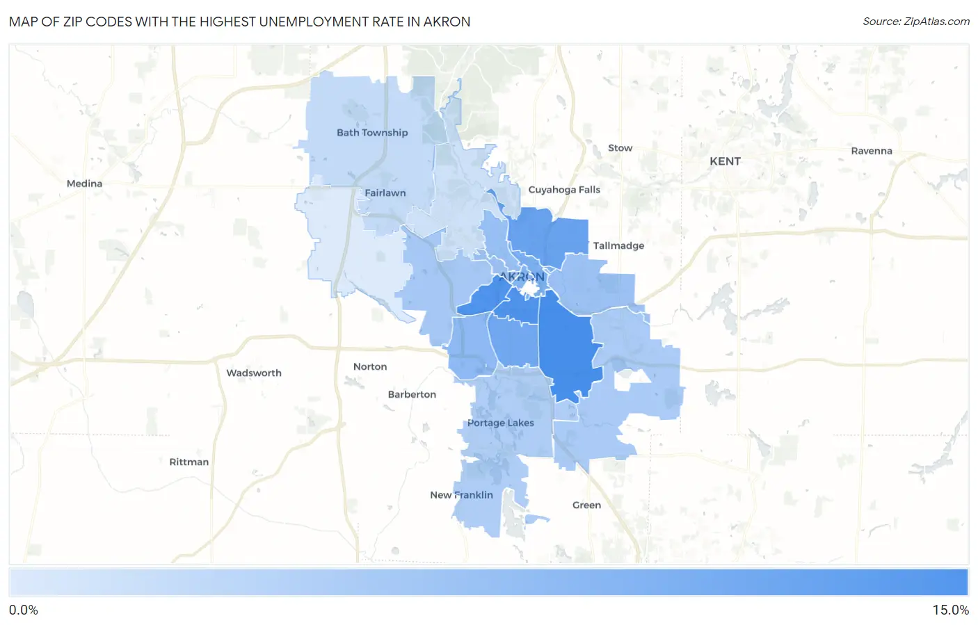Zip Codes with the Highest Unemployment Rate in Akron Map