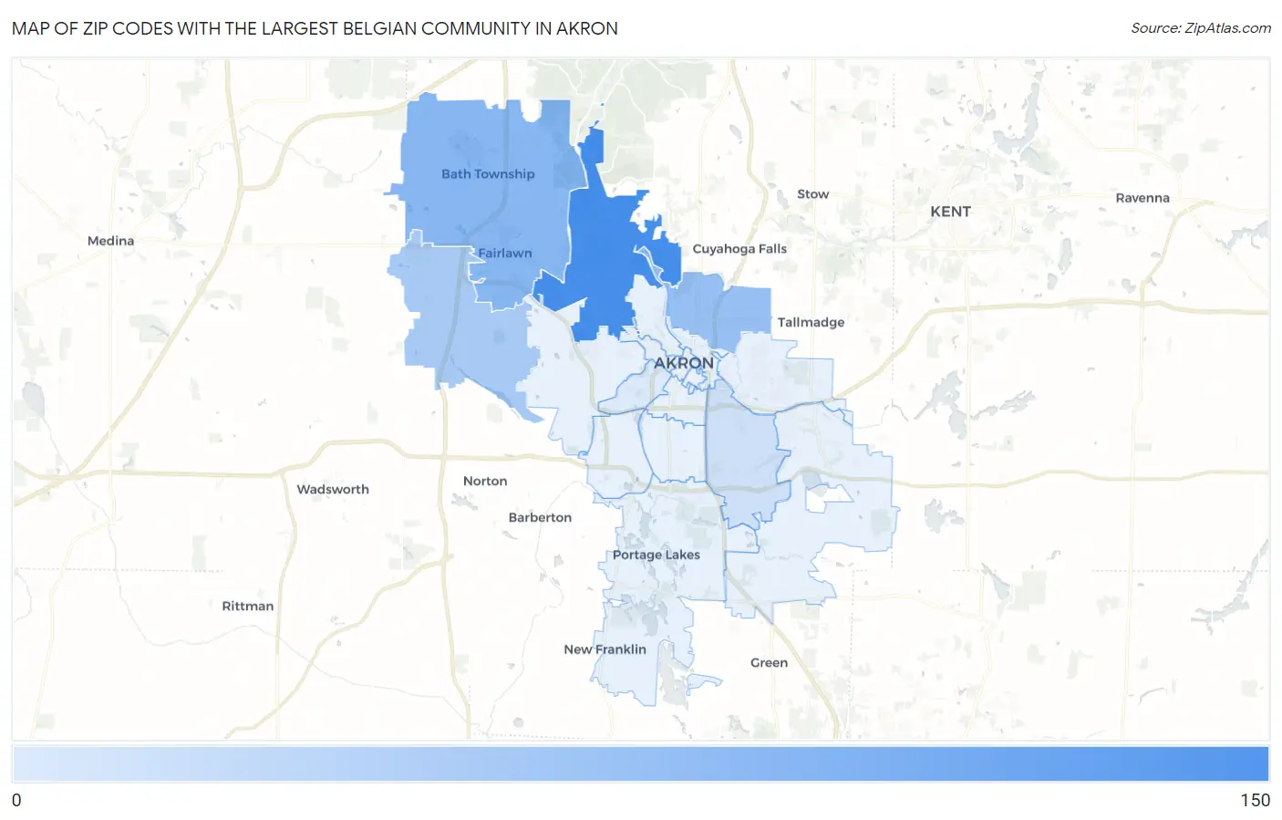 Zip Codes with the Largest Belgian Community in Akron Map