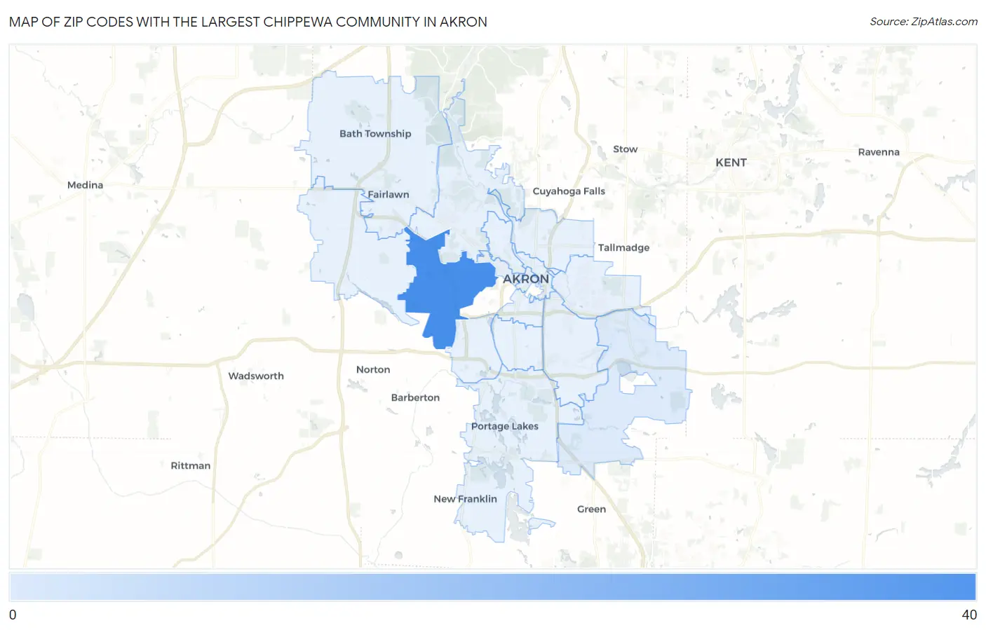 Zip Codes with the Largest Chippewa Community in Akron Map