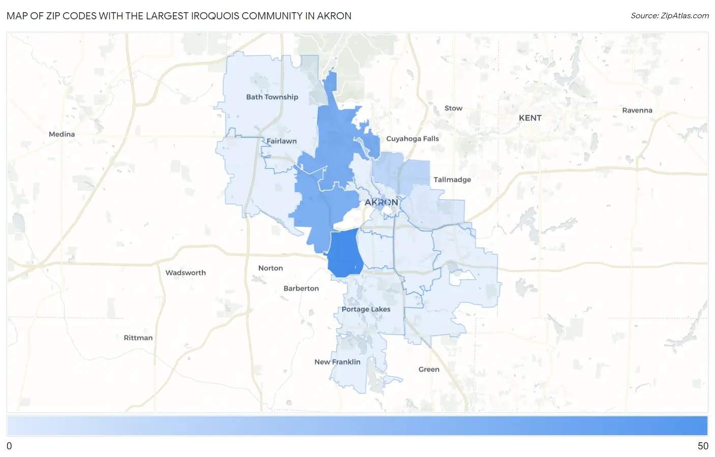 Zip Codes with the Largest Iroquois Community in Akron Map