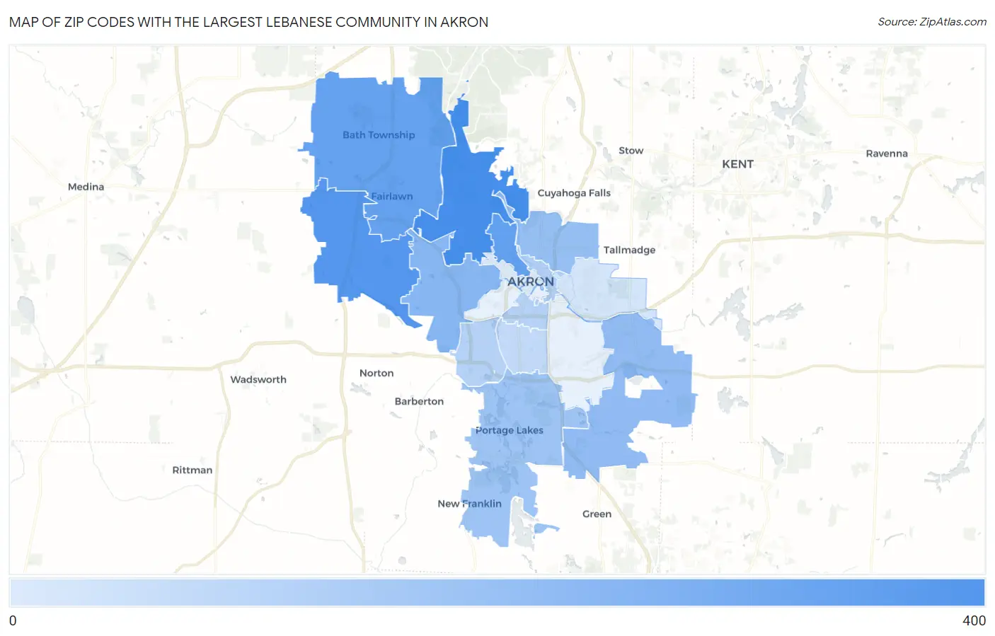 Zip Codes with the Largest Lebanese Community in Akron Map