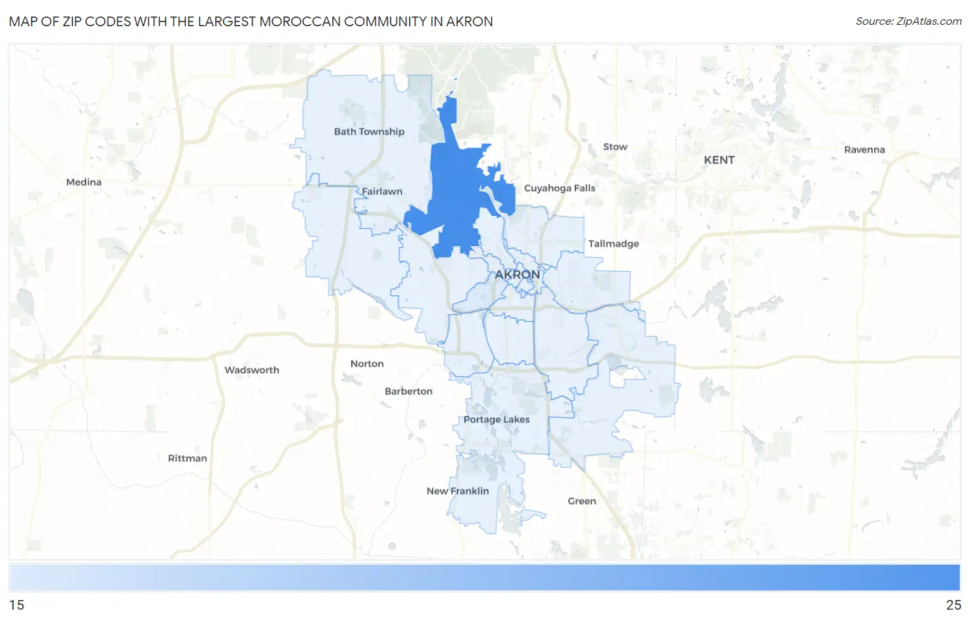 Zip Codes with the Largest Moroccan Community in Akron Map