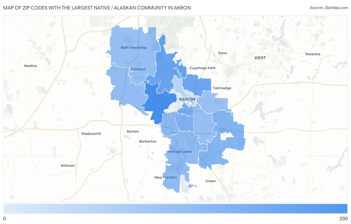 Zip Codes with the Largest Native / Alaskan Community in Akron Map