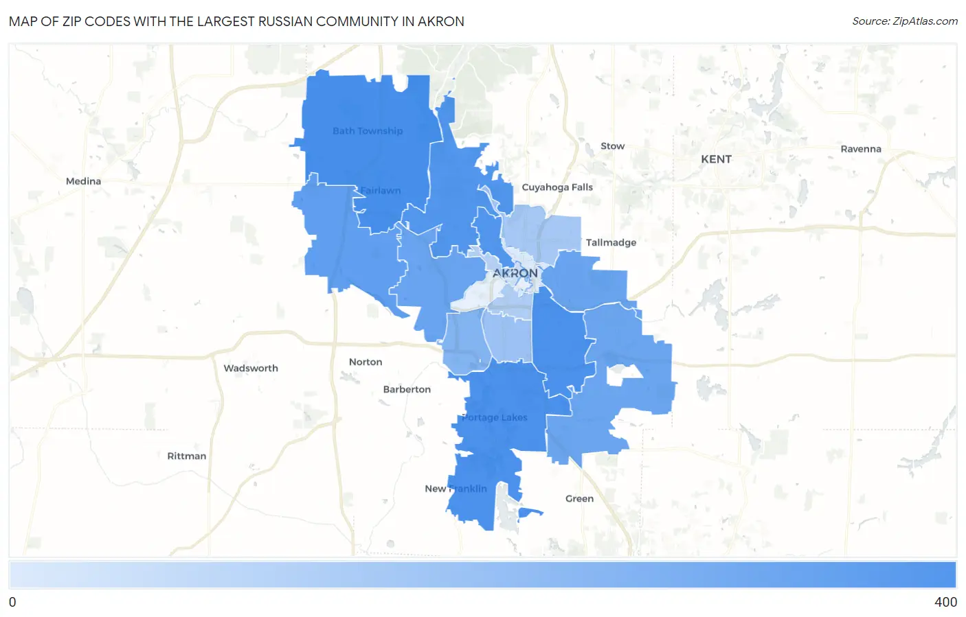 Zip Codes with the Largest Russian Community in Akron Map