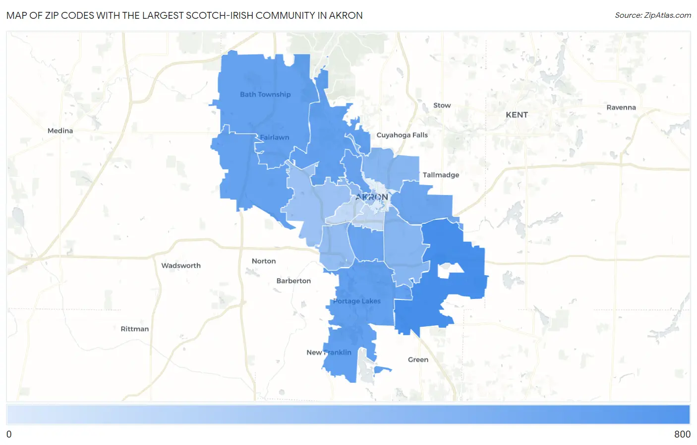 Zip Codes with the Largest Scotch-Irish Community in Akron Map