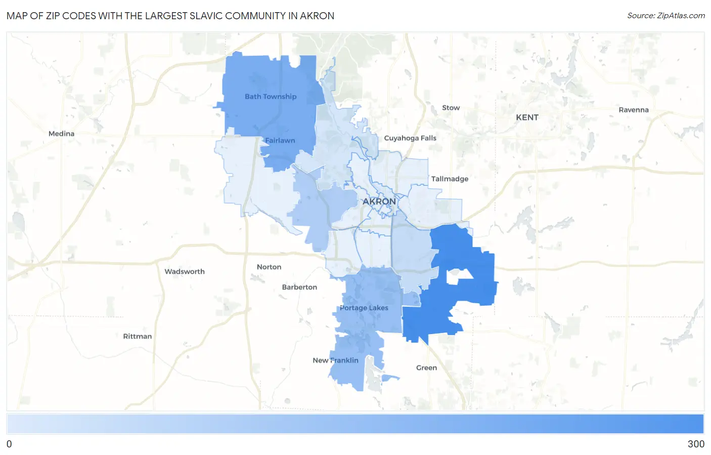 Zip Codes with the Largest Slavic Community in Akron Map