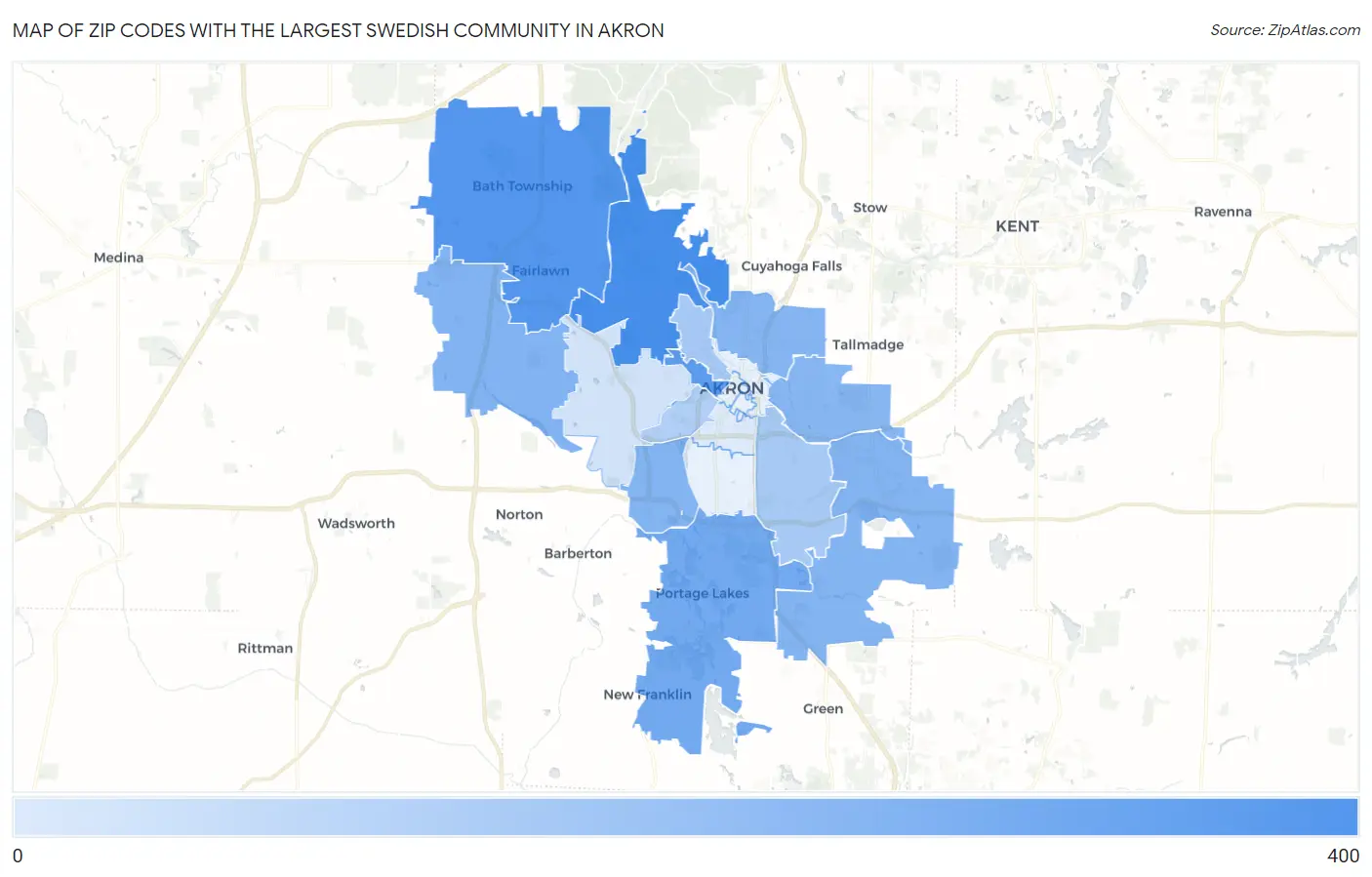Zip Codes with the Largest Swedish Community in Akron Map