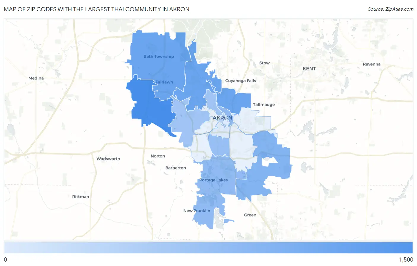 Zip Codes with the Largest Thai Community in Akron Map
