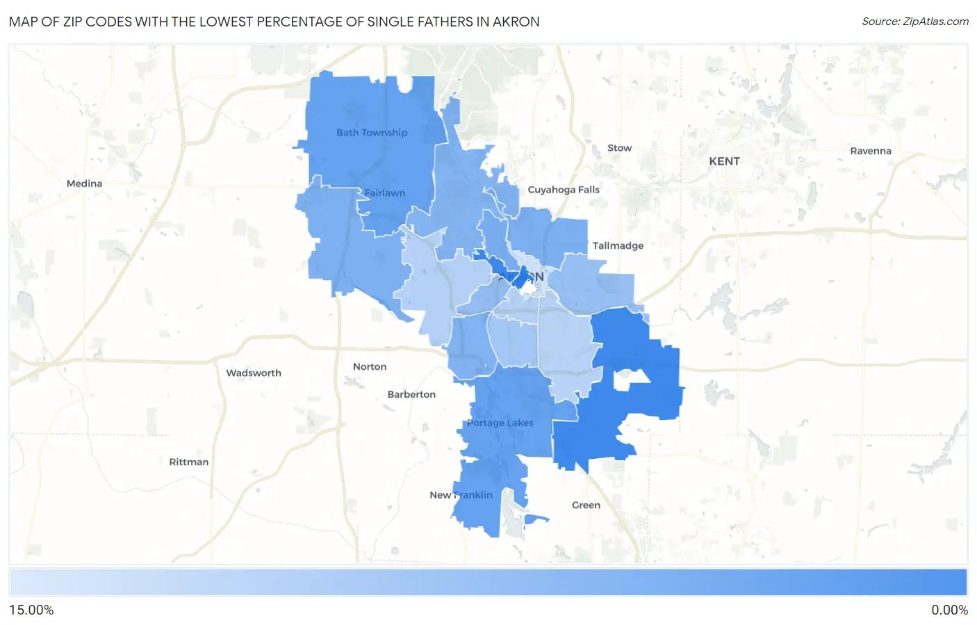 Zip Codes with the Lowest Percentage of Single Fathers in Akron Map