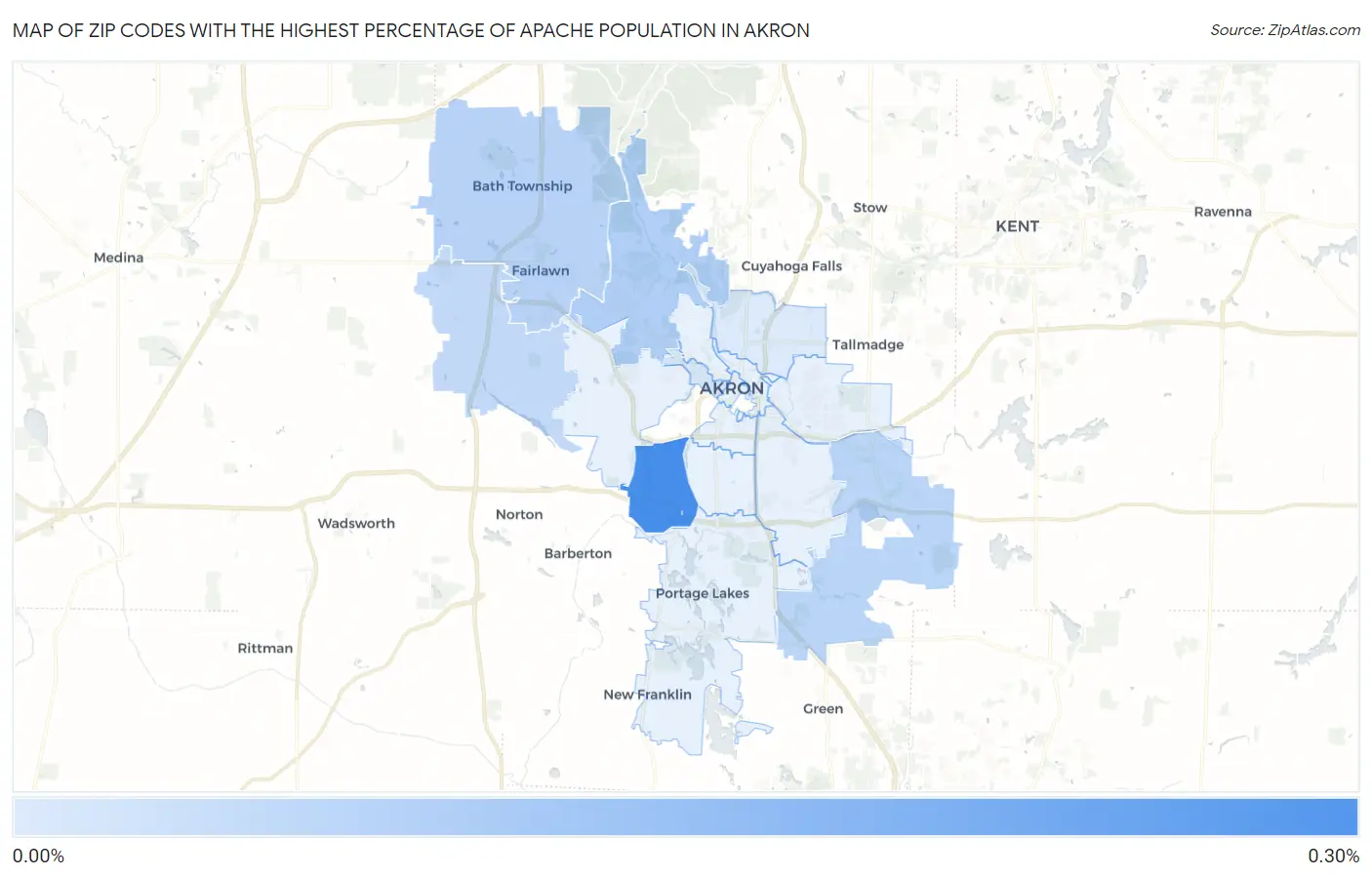Zip Codes with the Highest Percentage of Apache Population in Akron Map