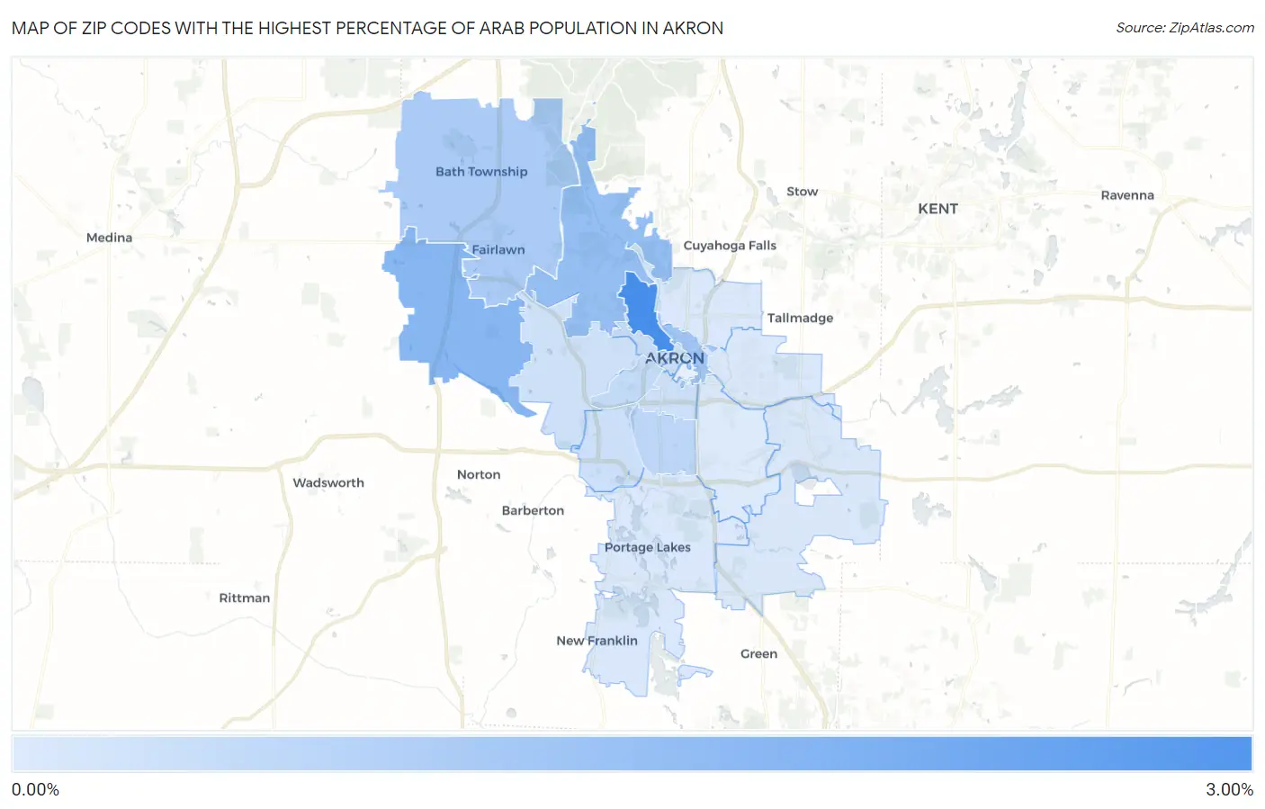 Zip Codes with the Highest Percentage of Arab Population in Akron Map