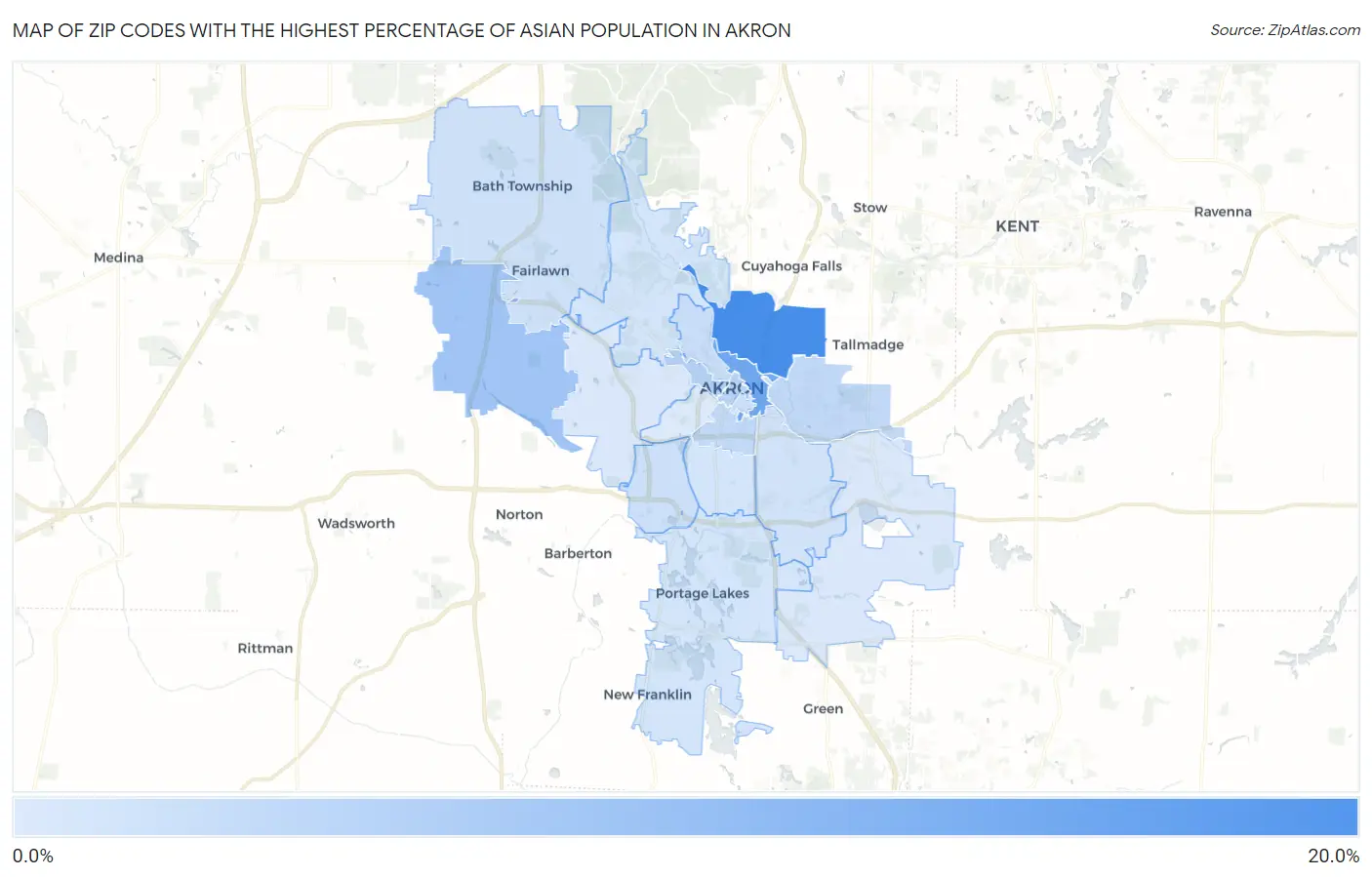 Zip Codes with the Highest Percentage of Asian Population in Akron Map