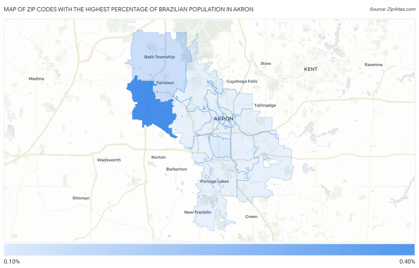 Zip Codes with the Highest Percentage of Brazilian Population in Akron Map