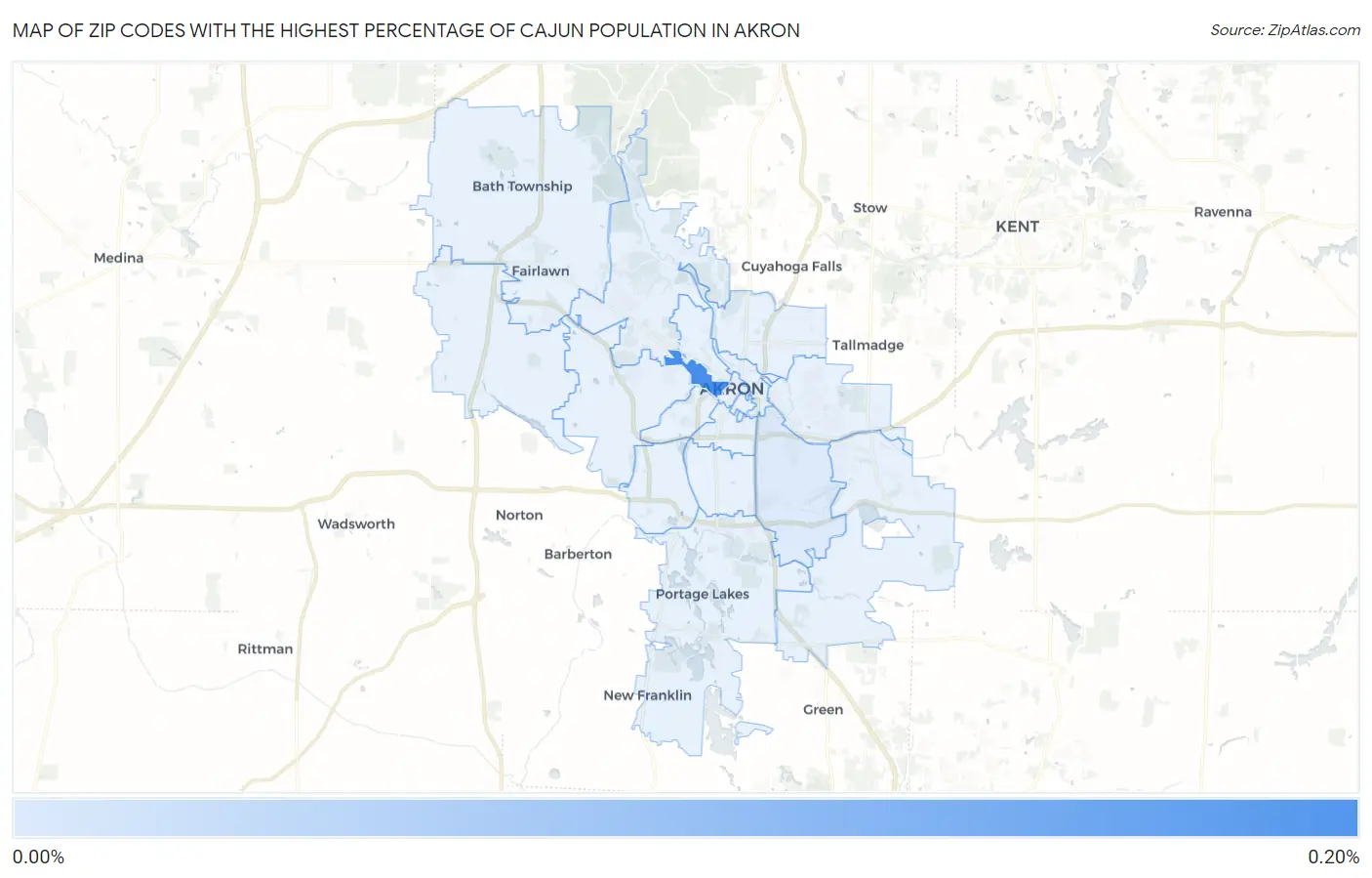 Zip Codes with the Highest Percentage of Cajun Population in Akron Map
