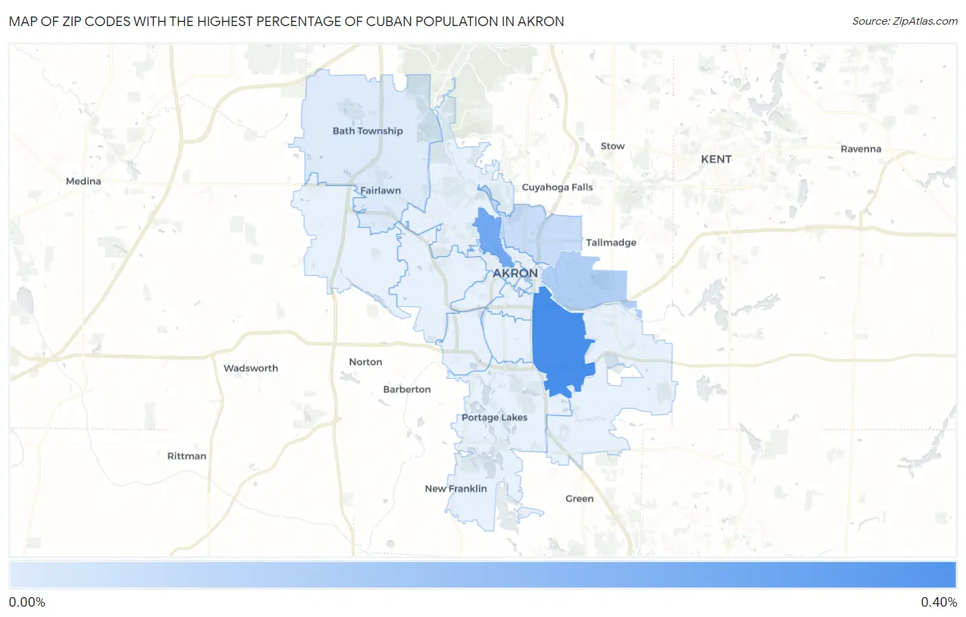 Zip Codes with the Highest Percentage of Cuban Population in Akron Map