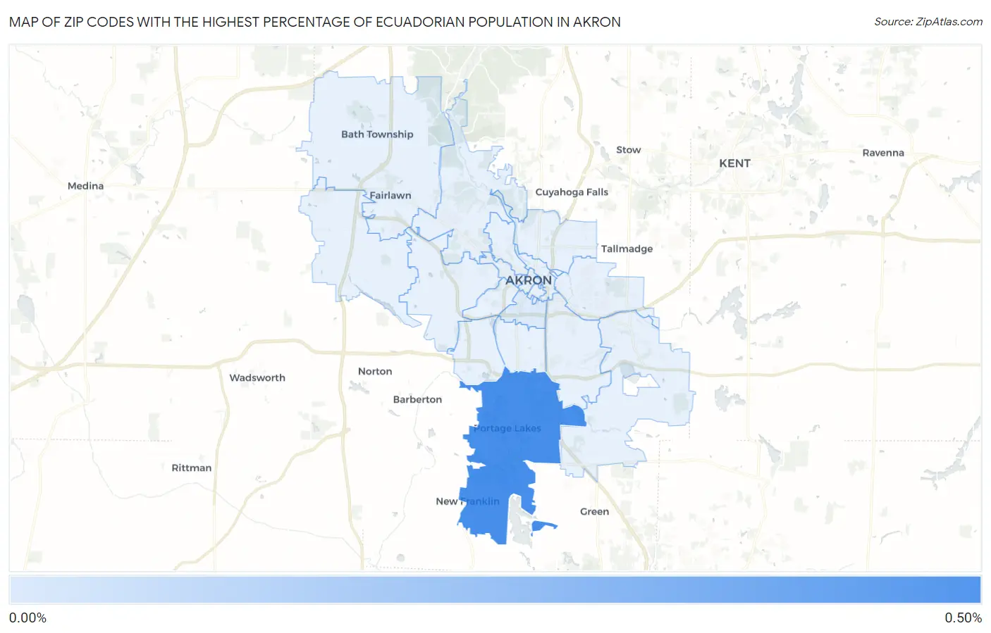 Zip Codes with the Highest Percentage of Ecuadorian Population in Akron Map