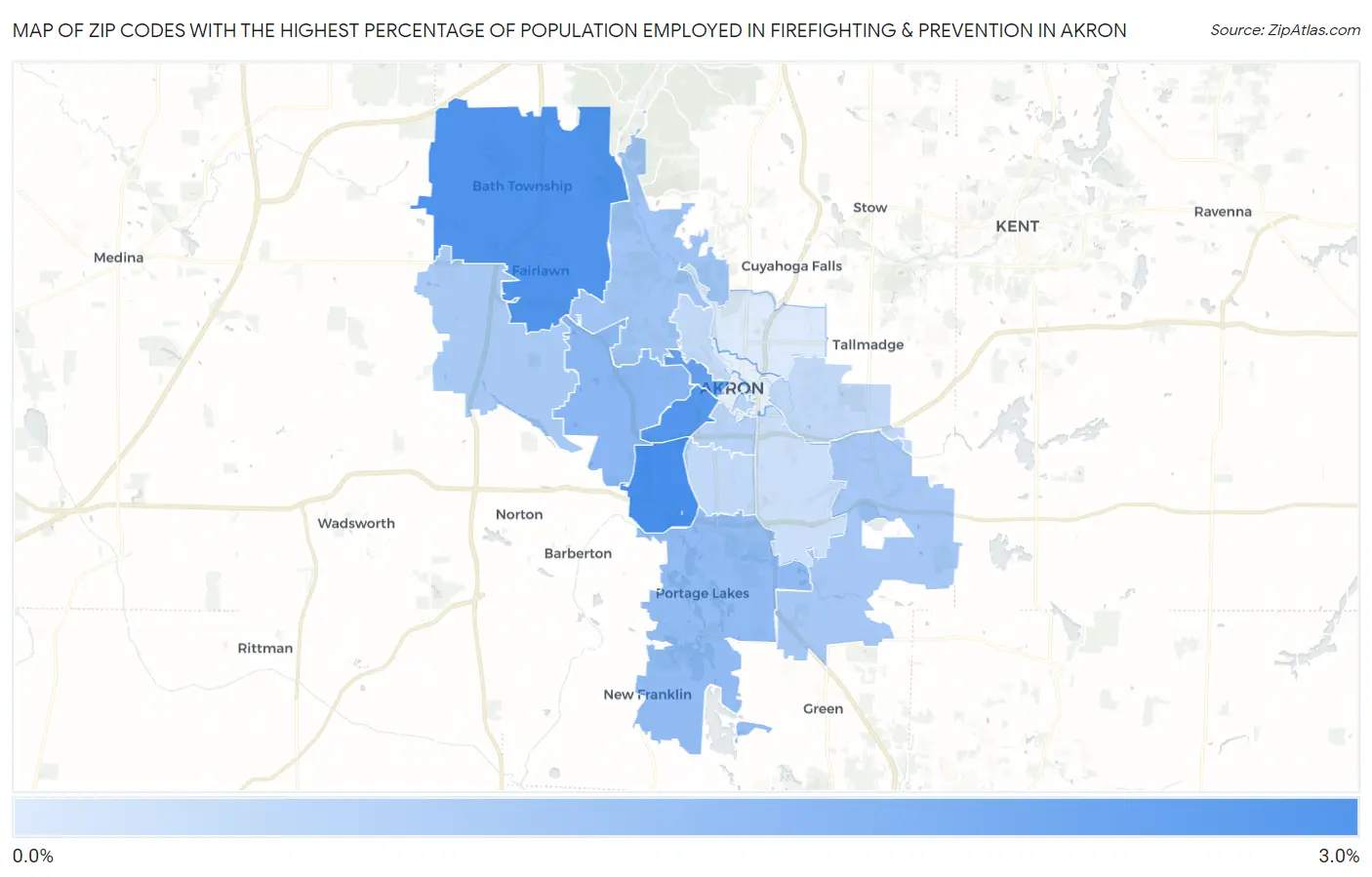 Zip Codes with the Highest Percentage of Population Employed in Firefighting & Prevention in Akron Map