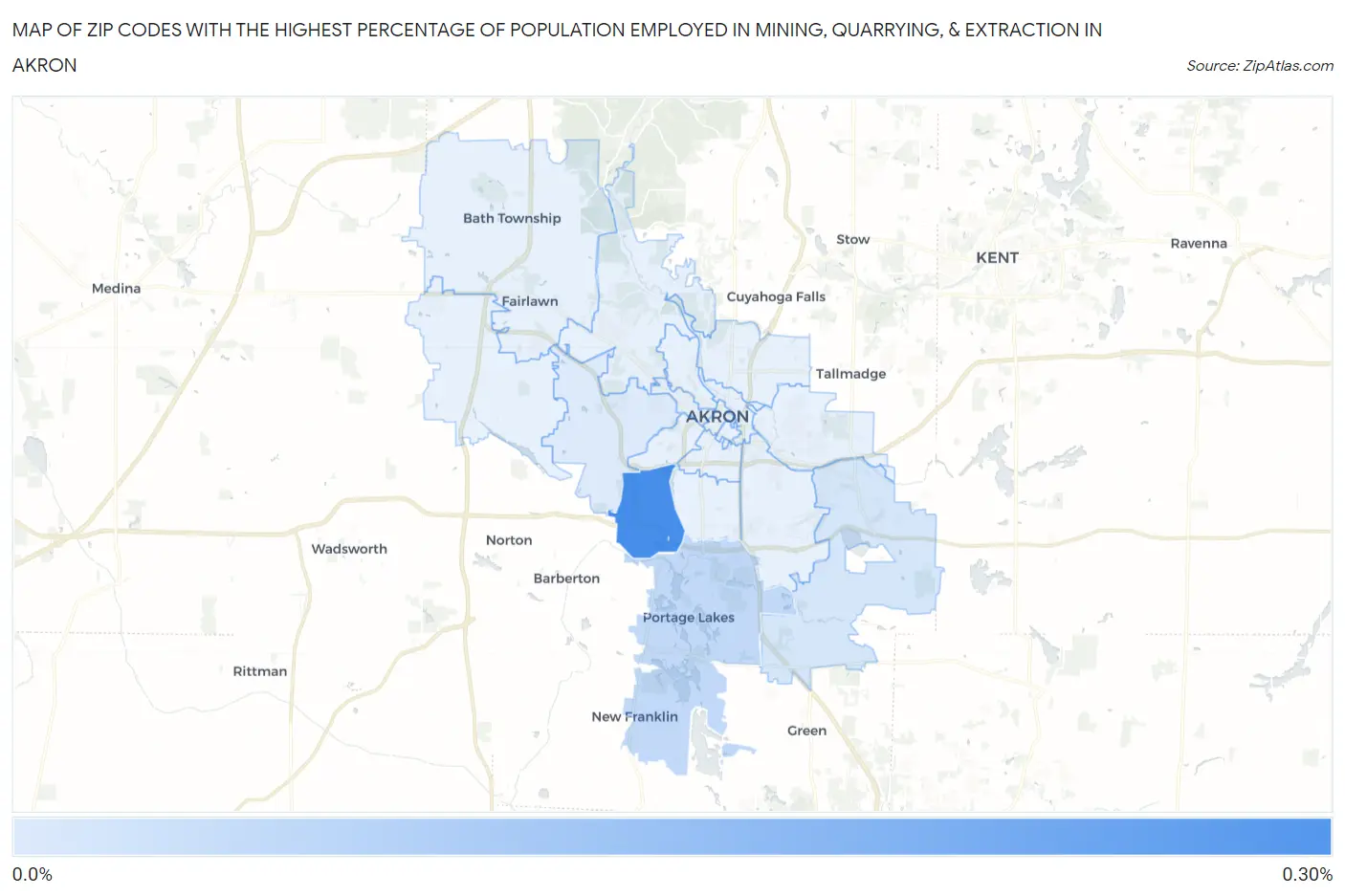 Zip Codes with the Highest Percentage of Population Employed in Mining, Quarrying, & Extraction in Akron Map