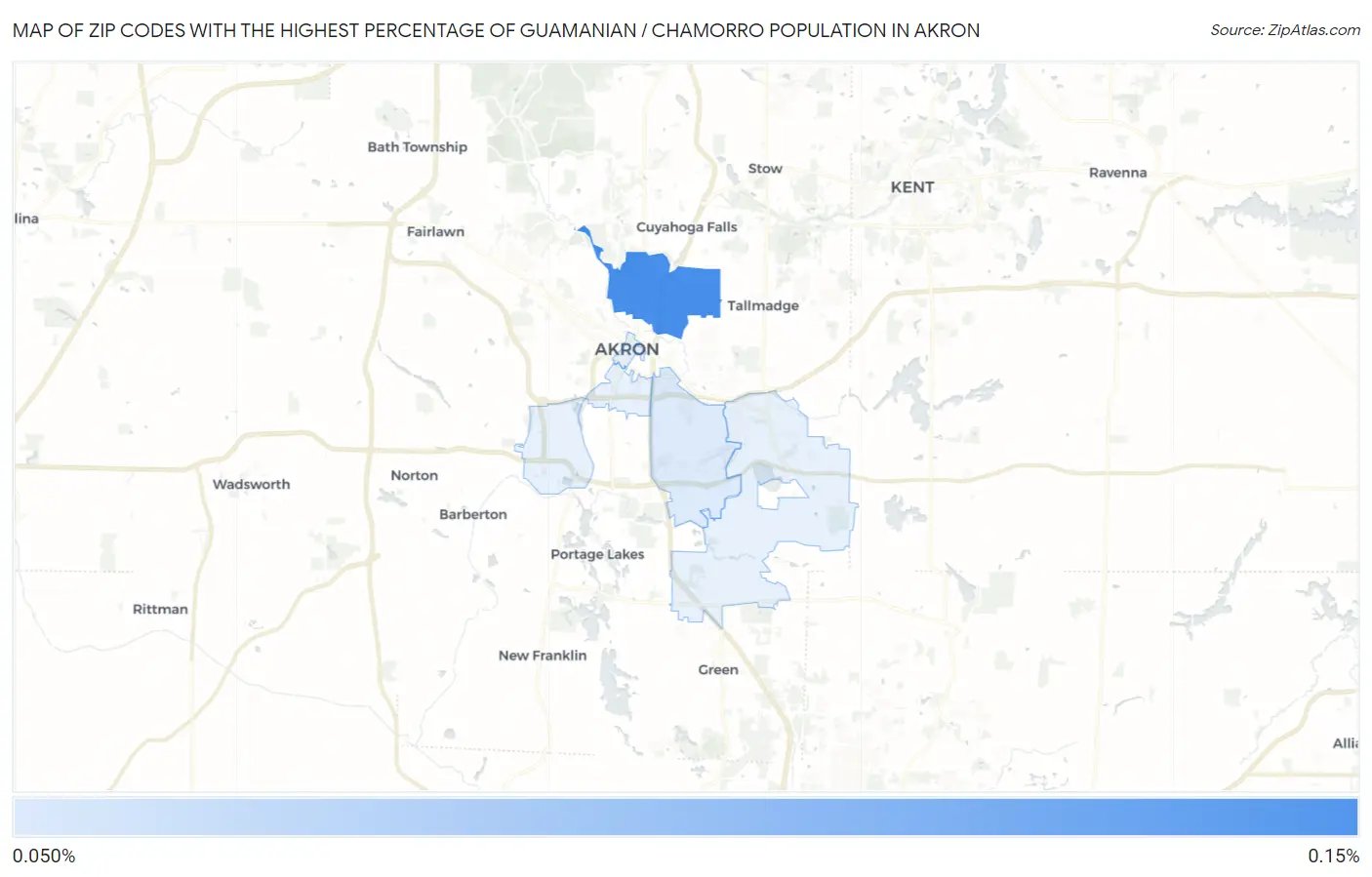Zip Codes with the Highest Percentage of Guamanian / Chamorro Population in Akron Map