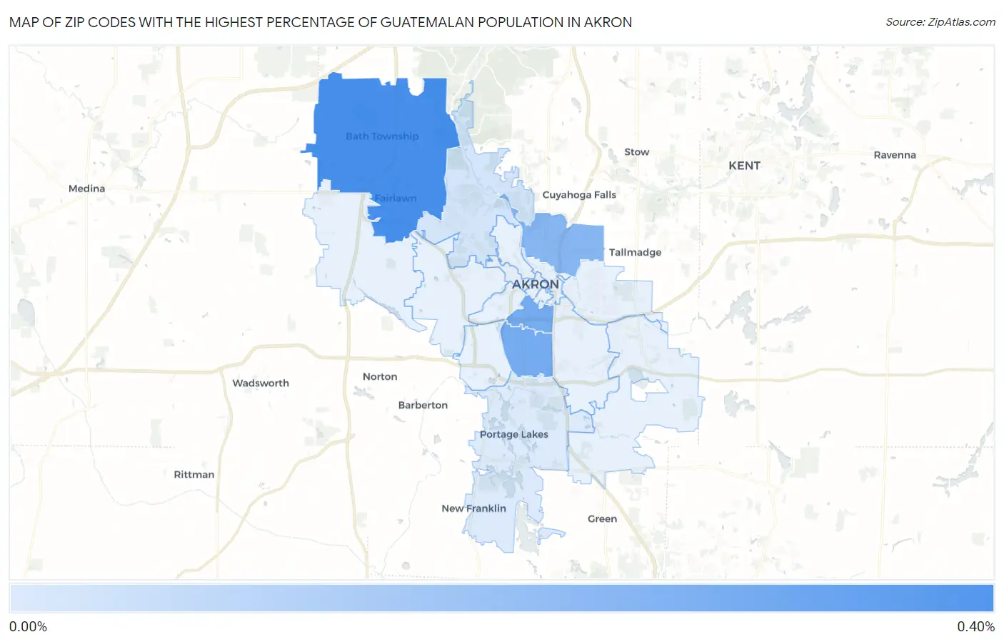 Zip Codes with the Highest Percentage of Guatemalan Population in Akron Map