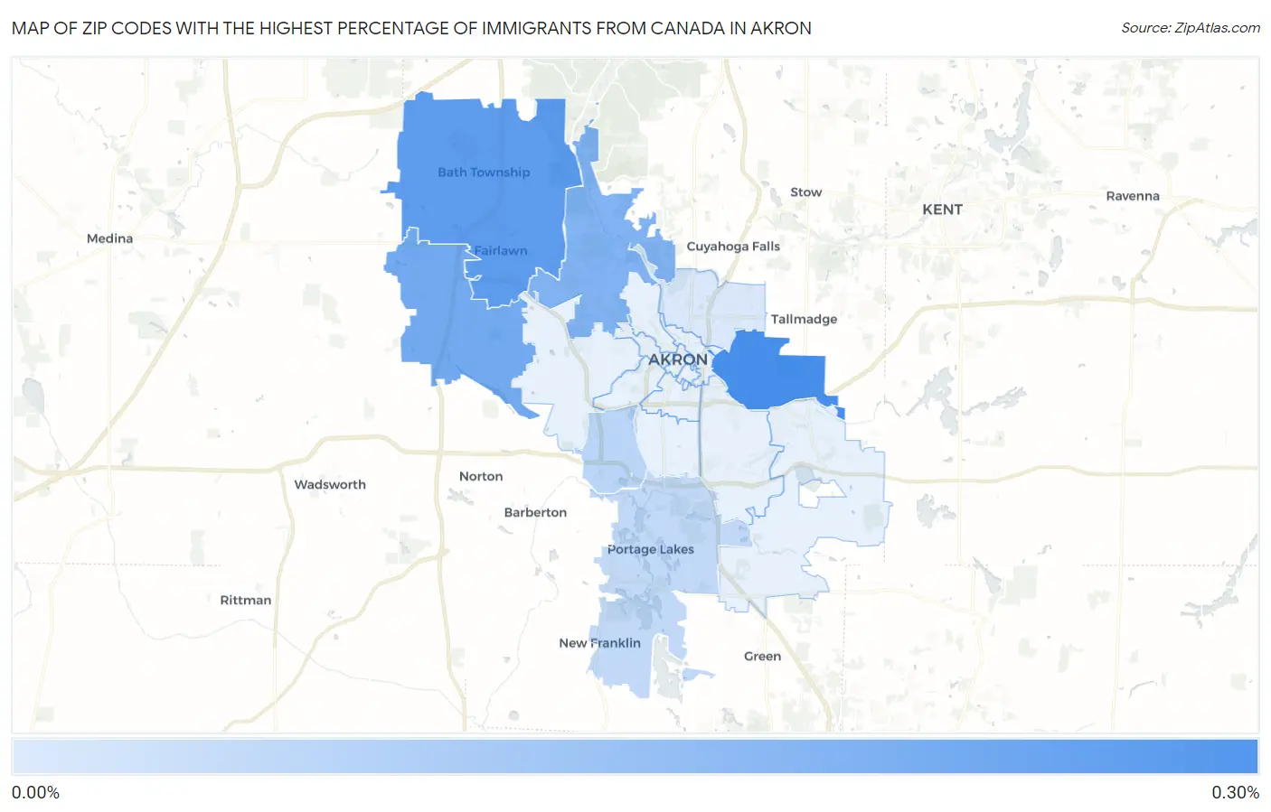 Zip Codes with the Highest Percentage of Immigrants from Canada in Akron Map