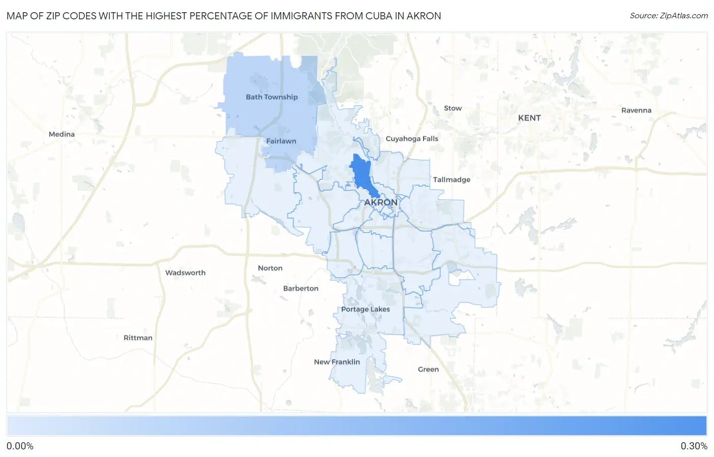 Zip Codes with the Highest Percentage of Immigrants from Cuba in Akron Map