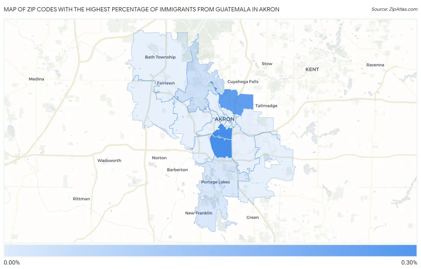 Zip Codes with the Highest Percentage of Immigrants from Guatemala in Akron Map