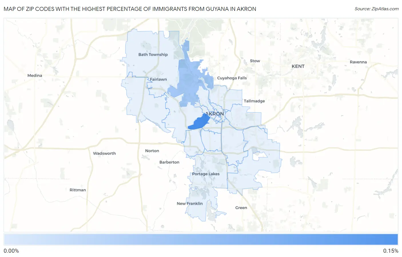 Zip Codes with the Highest Percentage of Immigrants from Guyana in Akron Map