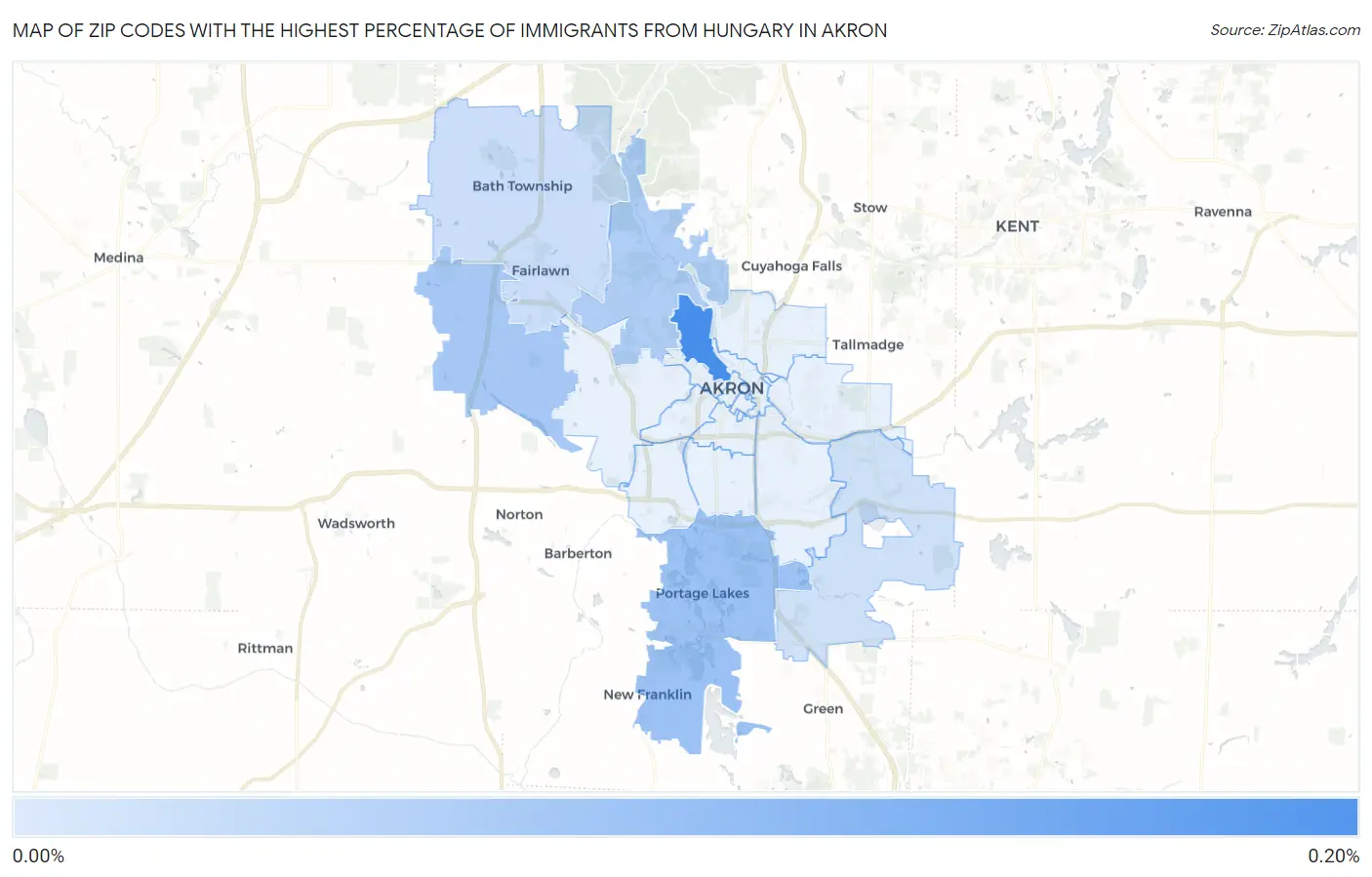 Zip Codes with the Highest Percentage of Immigrants from Hungary in Akron Map