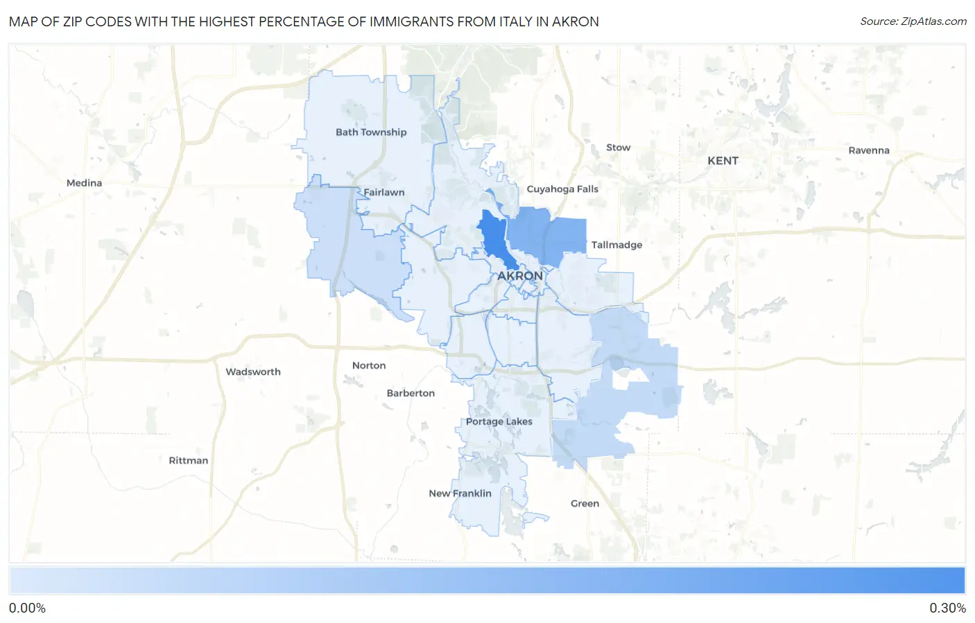 Zip Codes with the Highest Percentage of Immigrants from Italy in Akron Map