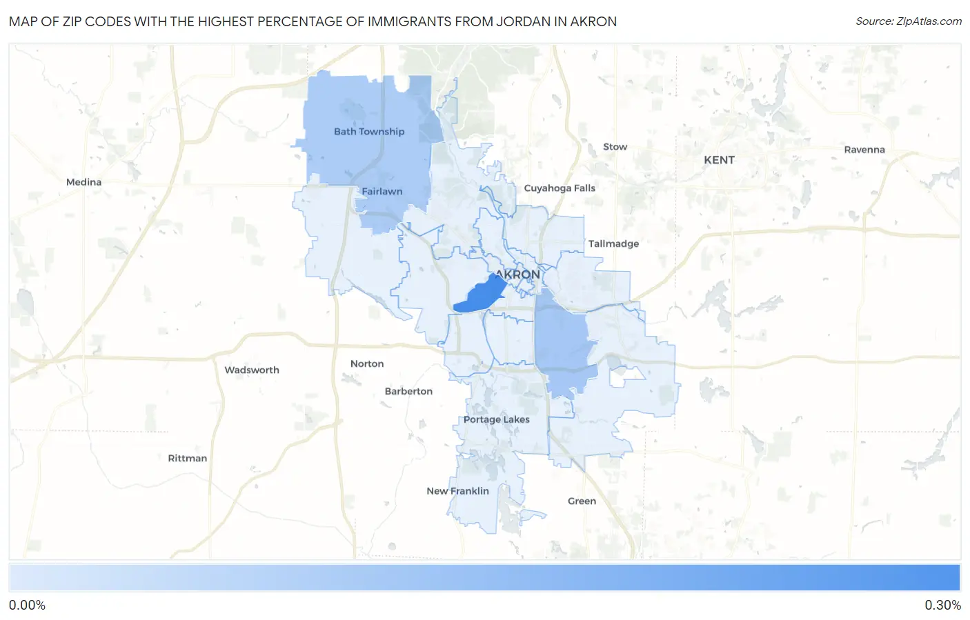 Zip Codes with the Highest Percentage of Immigrants from Jordan in Akron Map