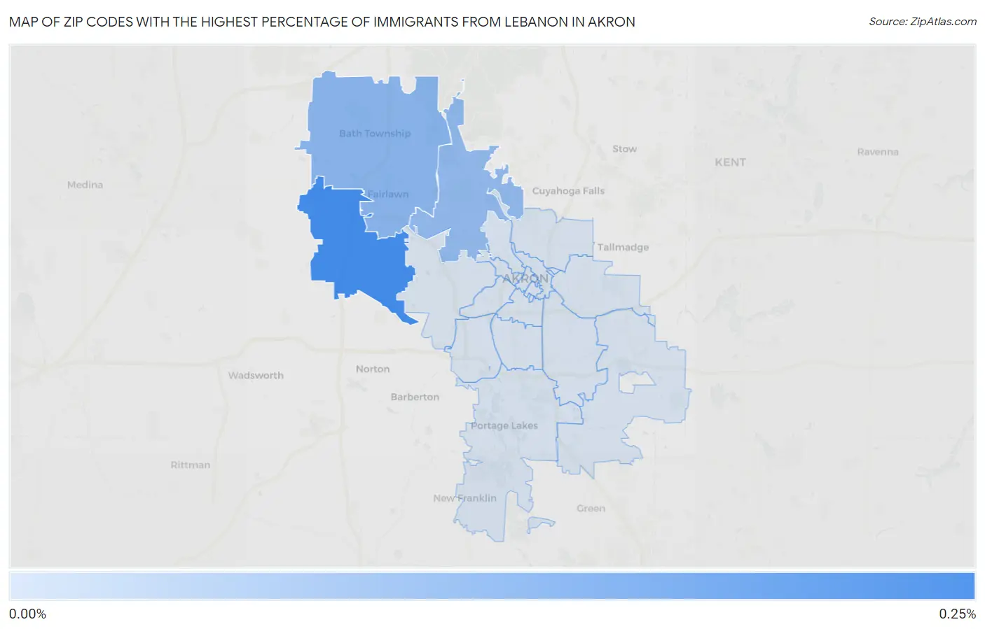 Zip Codes with the Highest Percentage of Immigrants from Lebanon in Akron Map