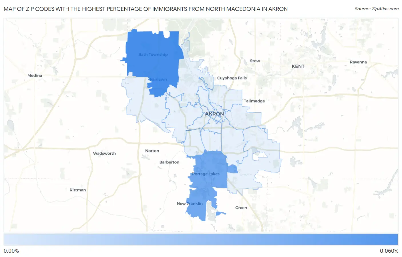 Zip Codes with the Highest Percentage of Immigrants from North Macedonia in Akron Map