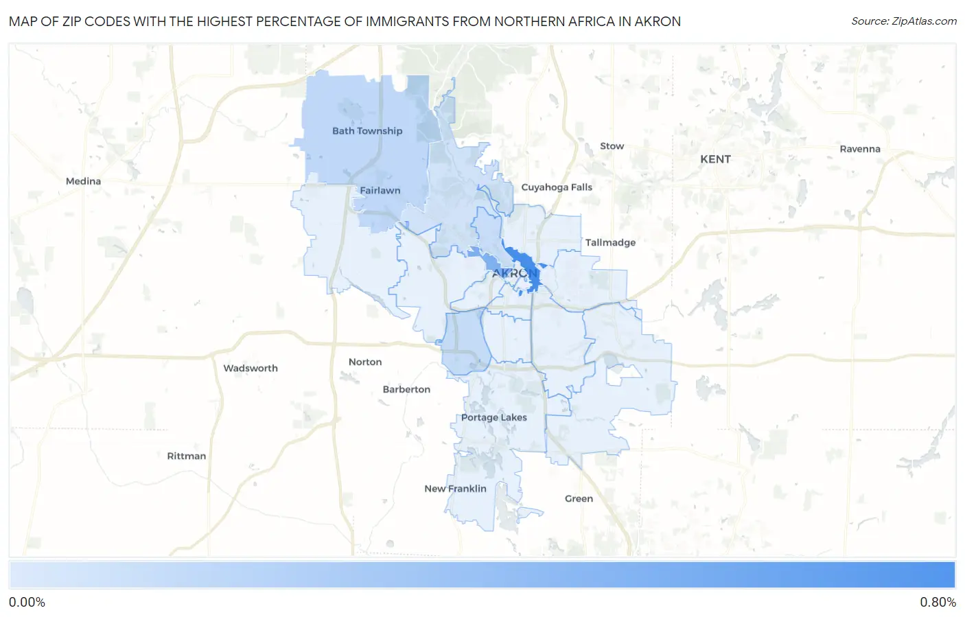 Zip Codes with the Highest Percentage of Immigrants from Northern Africa in Akron Map
