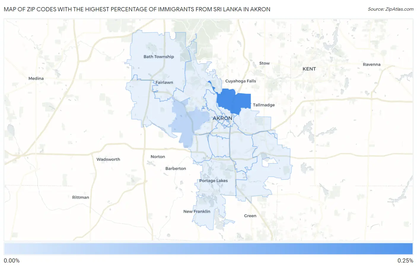 Zip Codes with the Highest Percentage of Immigrants from Sri Lanka in Akron Map