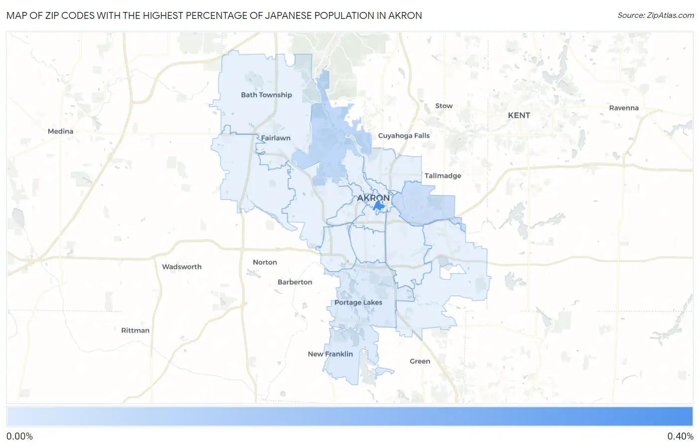 Zip Codes with the Highest Percentage of Japanese Population in Akron Map