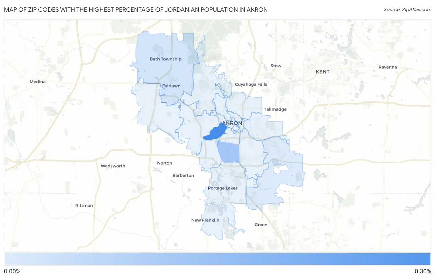 Zip Codes with the Highest Percentage of Jordanian Population in Akron Map
