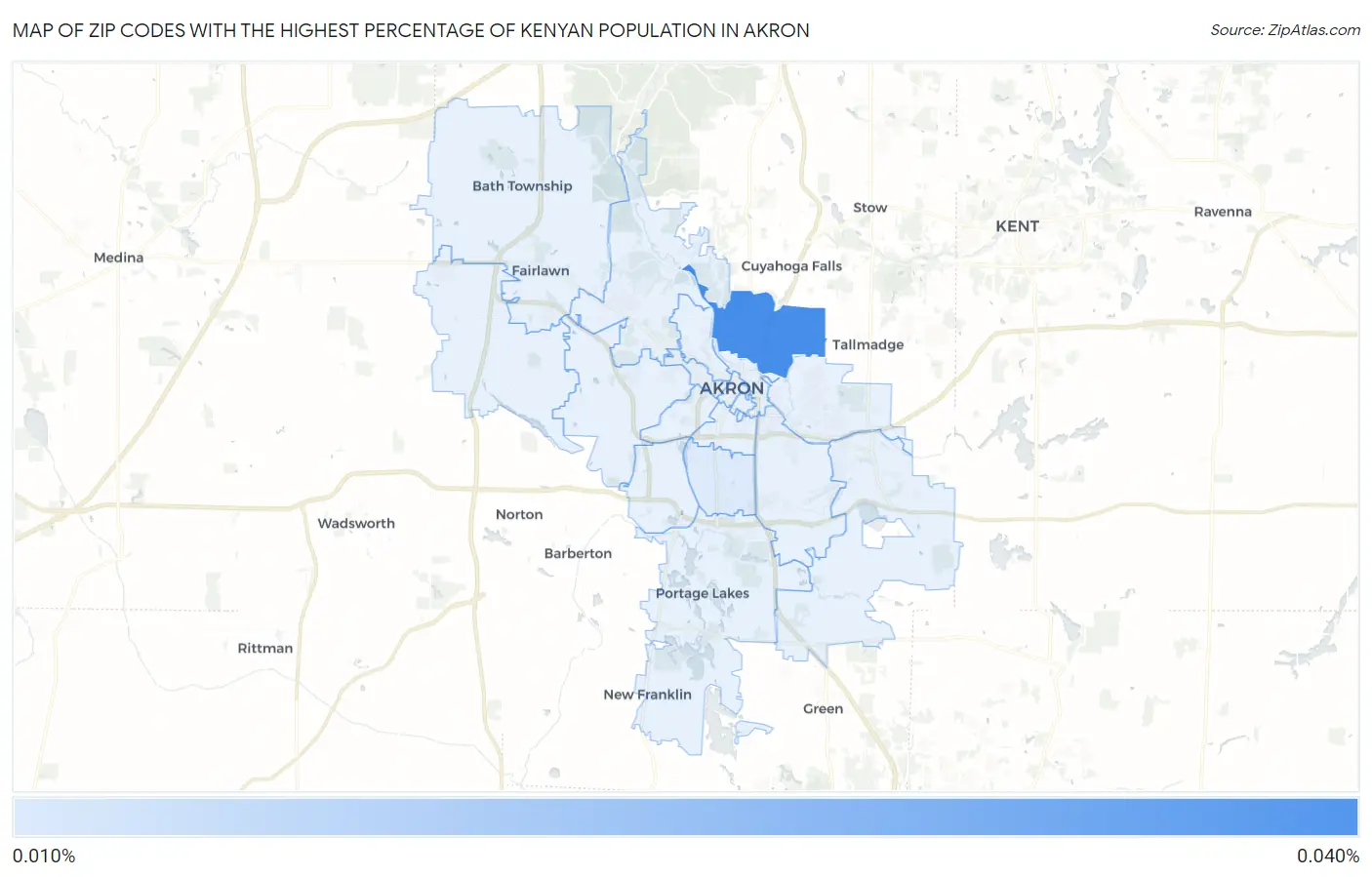 Zip Codes with the Highest Percentage of Kenyan Population in Akron Map